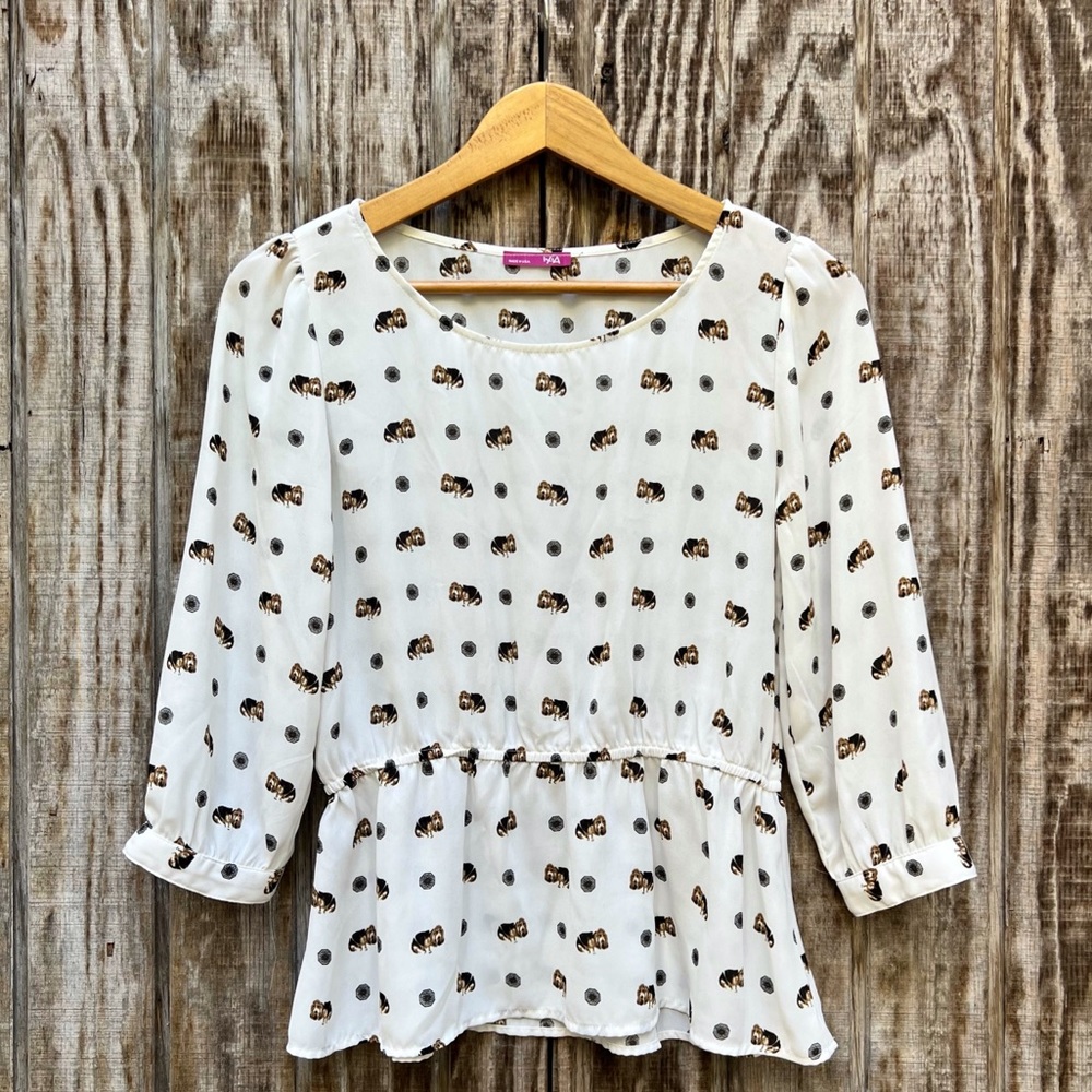 ModCloth Ixia White Fur For All Bassett Hound Print Peplum Blouse